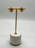Oval Shape Amber Orange Citrine 14K Yellow Gold Diamond Stud Earrings