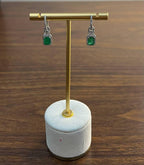 Green Emerald Diamond Halo Set 14K White Gold Statement Drop Earrings