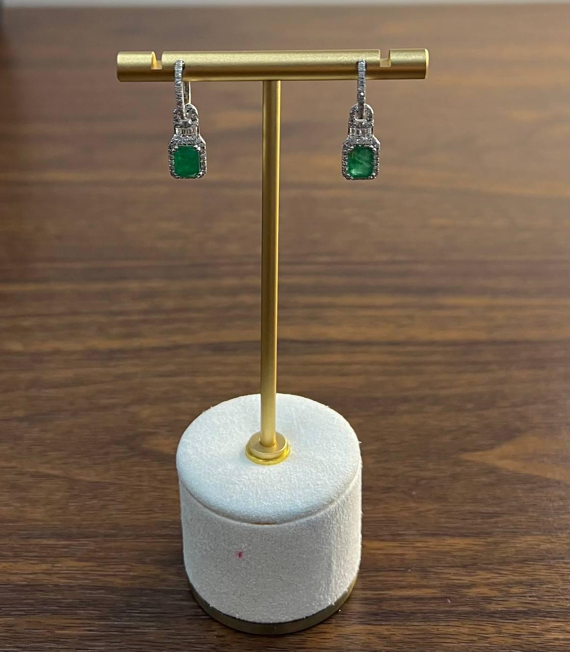 Green Emerald Diamond Halo Set 14K White Gold Statement Drop Earrings