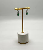 Green Emerald Diamond Halo Set 14K White Gold Statement Drop Earrings