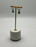 Green Emerald Diamond Halo Set 14K White Gold Statement Drop Earrings
