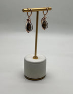 Brown Smoky Quartz Tear Pear Drop Shape Diamond Spiral 14K Rose Gold Earrings