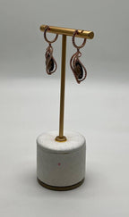 Brown Smoky Quartz Tear Pear Drop Shape Diamond Spiral 14K Rose Gold Earrings
