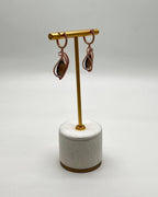 Brown Smoky Quartz Tear Pear Drop Shape Diamond Spiral 14K Rose Gold Earrings