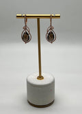 Brown Smoky Quartz Tear Pear Drop Shape Diamond Spiral 14K Rose Gold Earrings