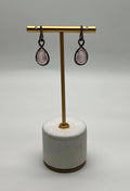 Pear Teardrop Shape Pink Rose Quartz 14K Rose Gold Diamond Halo Earrings