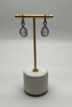Pear Teardrop Shape Pink Rose Quartz 14K Rose Gold Diamond Halo Earrings
