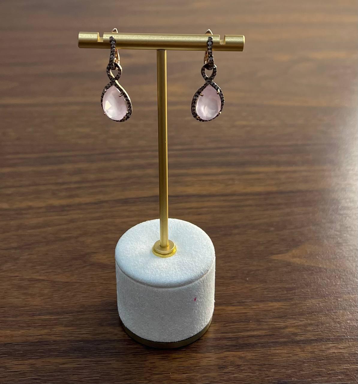 Pear Teardrop Shape Pink Rose Quartz 14K Rose Gold Diamond Halo Earrings