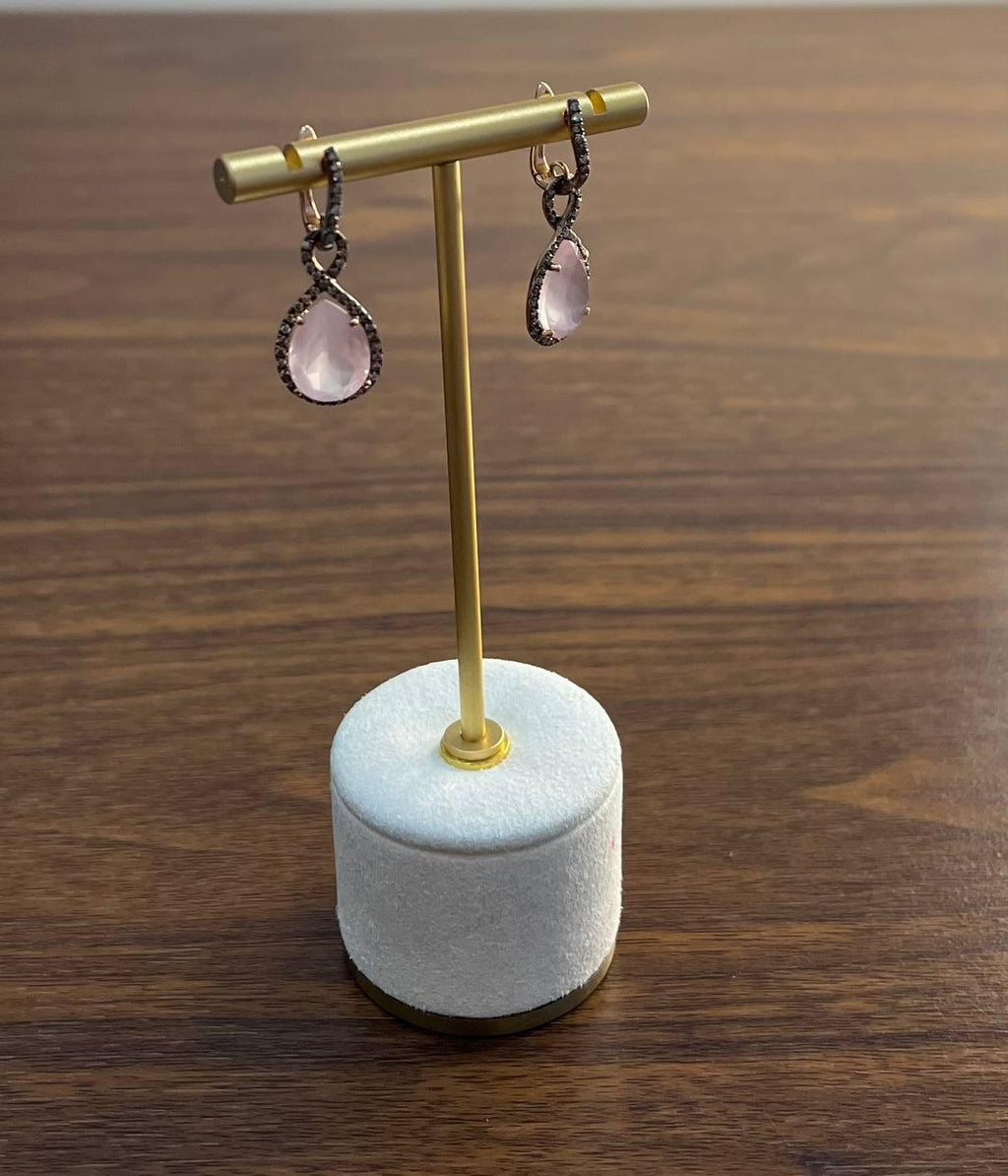 Pear Teardrop Shape Pink Rose Quartz 14K Rose Gold Diamond Halo Earrings