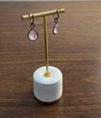 Pear Teardrop Shape Pink Rose Quartz 14K Rose Gold Diamond Halo Earrings