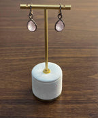 Pear Teardrop Shape Pink Rose Quartz 14K Rose Gold Diamond Halo Earrings