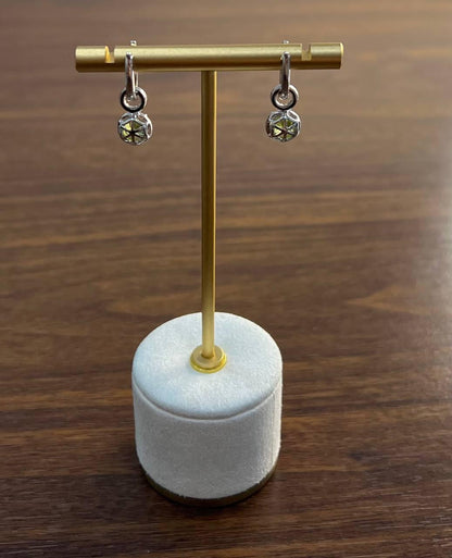 Green Peridot White Diamonds 14K White Gold Statement Huggie Earrings