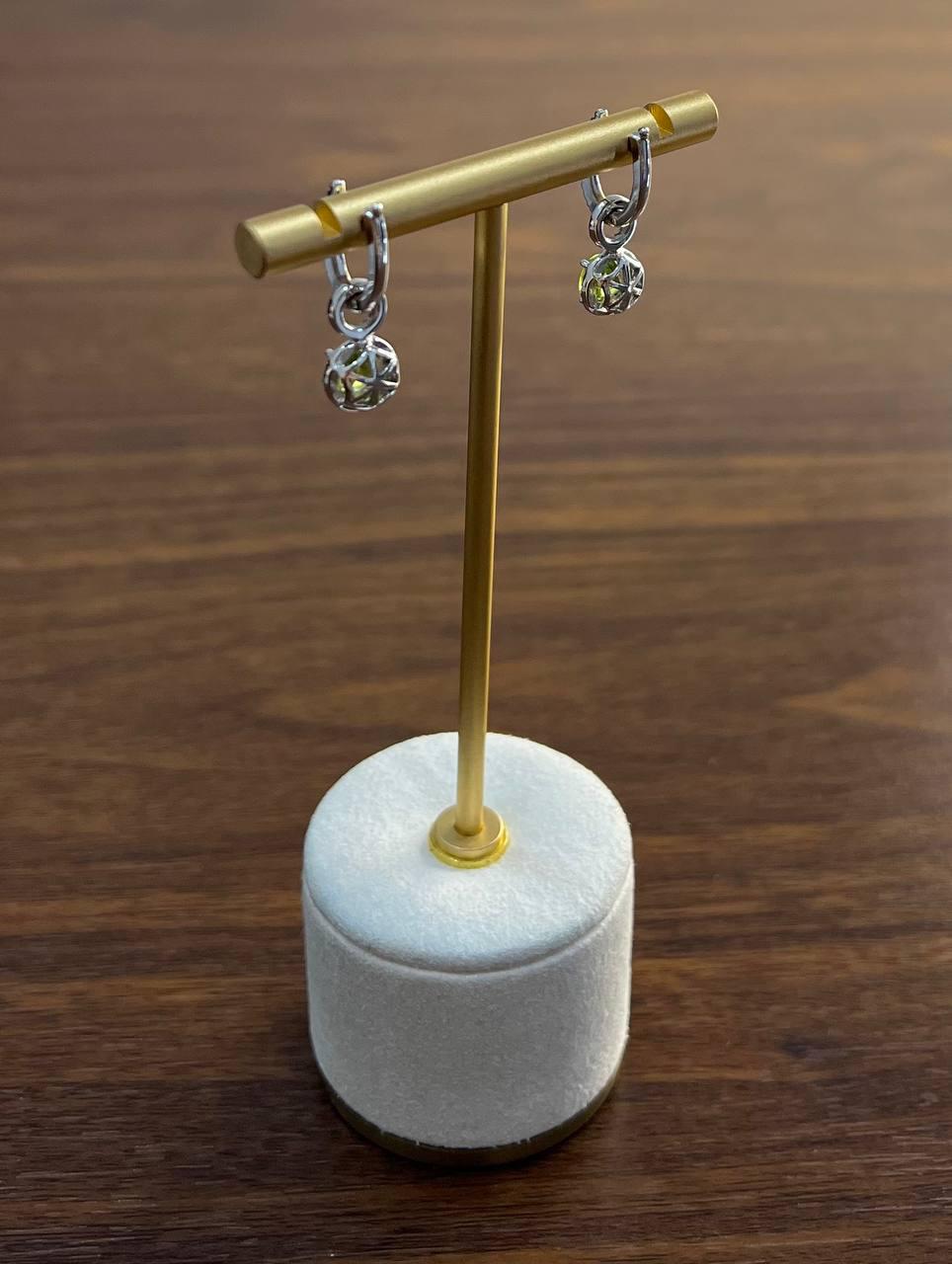 Green Peridot White Diamonds 14K White Gold Statement Huggie Earrings