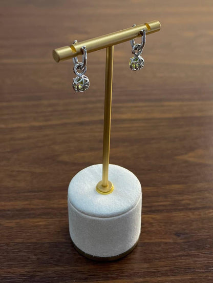 Green Peridot White Diamonds 14K White Gold Statement Huggie Earrings