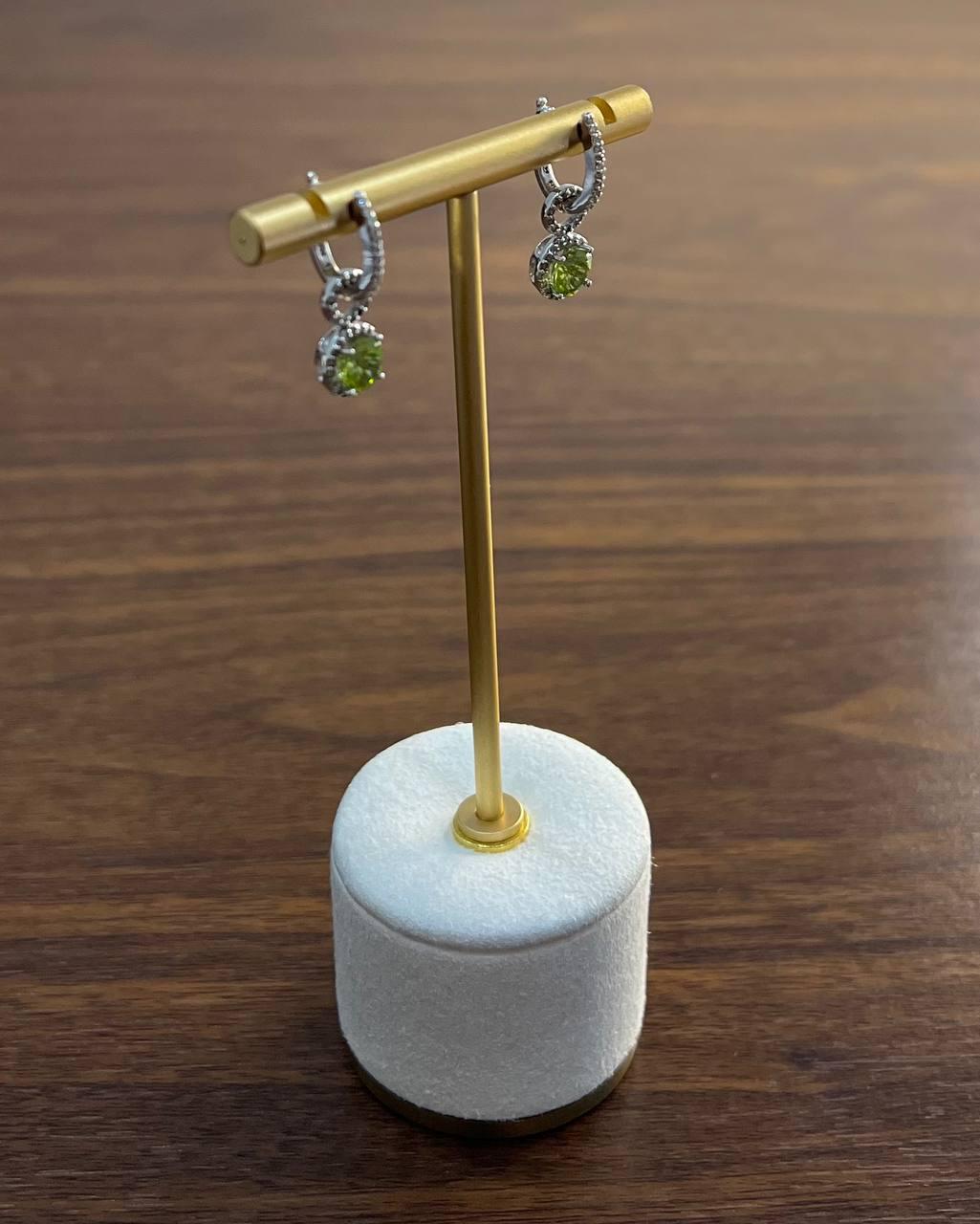 Green Peridot White Diamonds 14K White Gold Statement Huggie Earrings