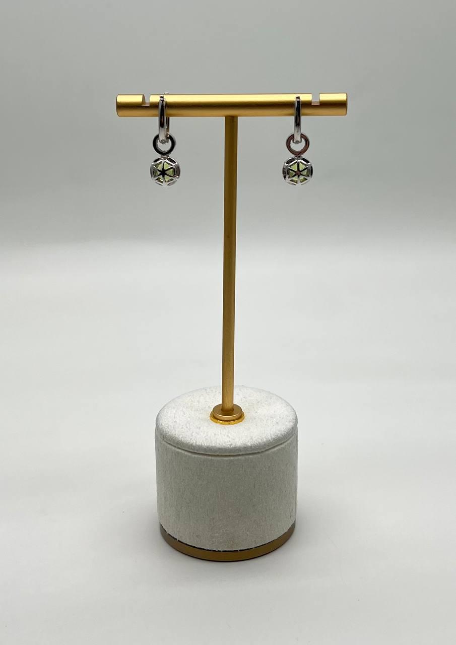 Green Peridot White Diamonds 14K White Gold Statement Huggie Earrings