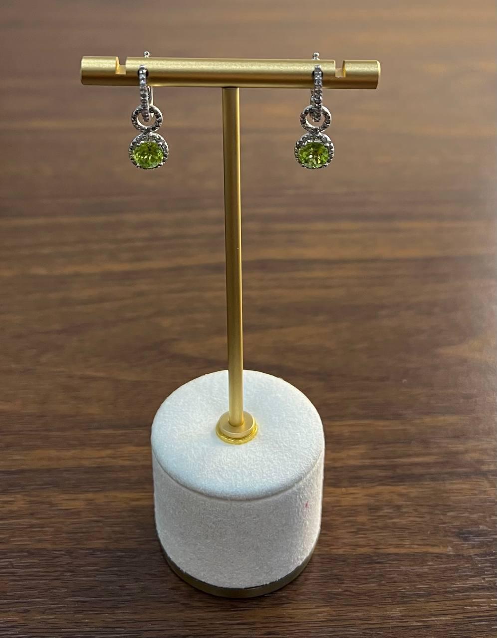 Green Peridot White Diamonds 14K White Gold Statement Huggie Earrings