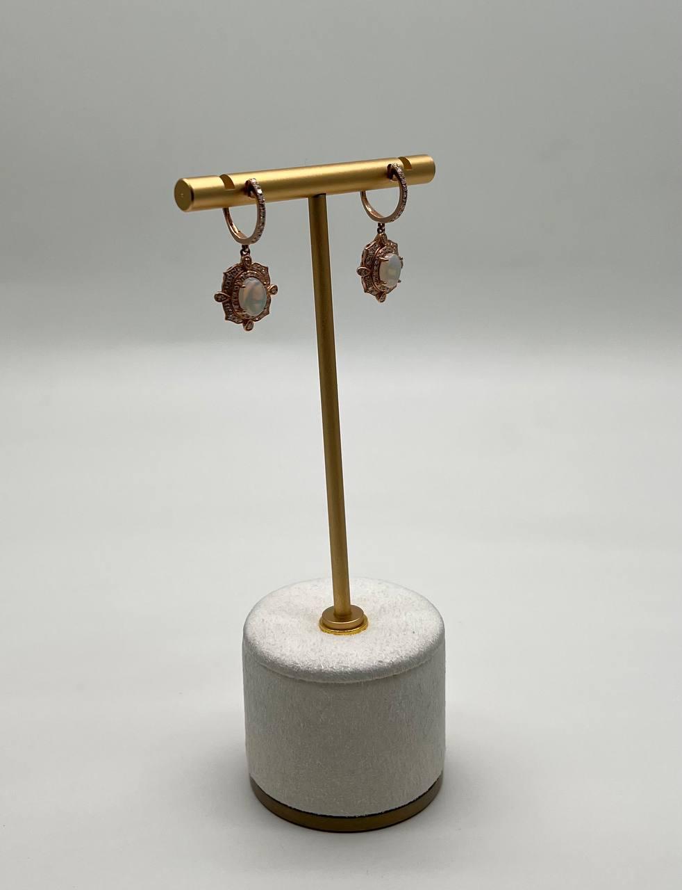 White Opal Diamonds Halo 14K Rose Gold Statement Drop Dangle Earrings