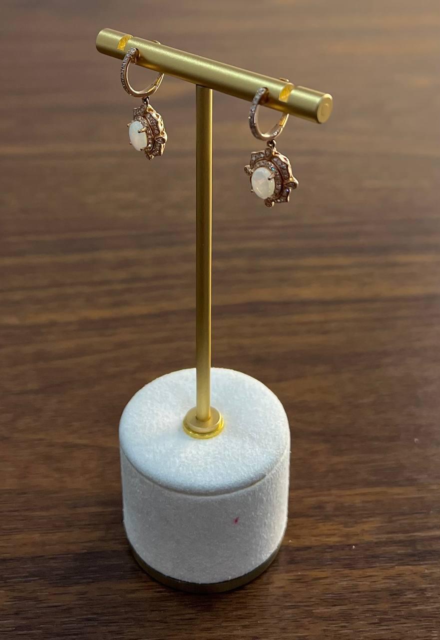 White Opal Diamonds Halo 14K Rose Gold Statement Drop Dangle Earrings