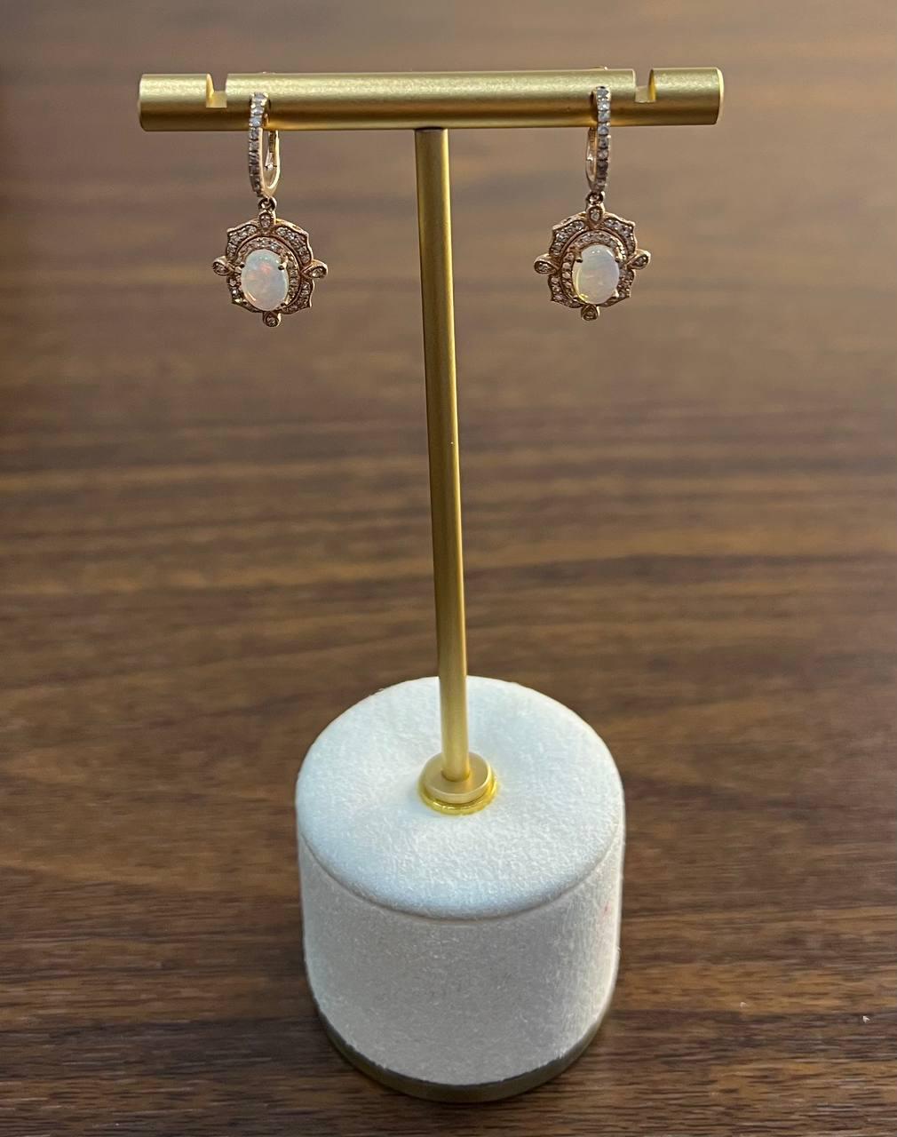 White Opal Diamonds Halo 14K Rose Gold Statement Drop Dangle Earrings
