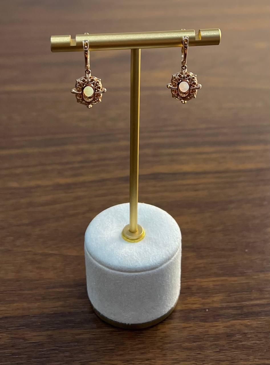 White Opal Diamonds Halo 14K Rose Gold Statement Drop Dangle Earrings