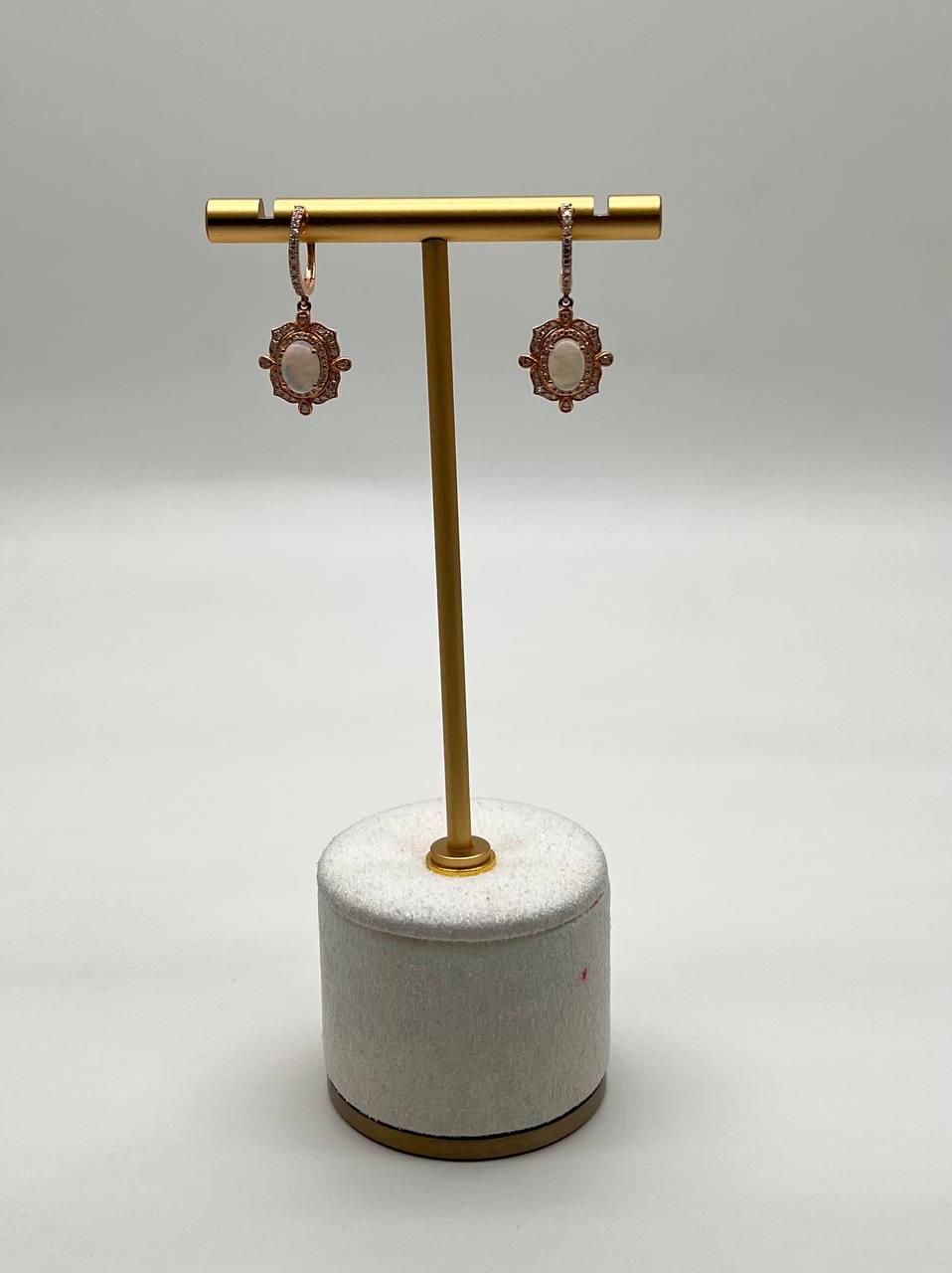 White Opal Diamonds Halo 14K Rose Gold Statement Drop Dangle Earrings