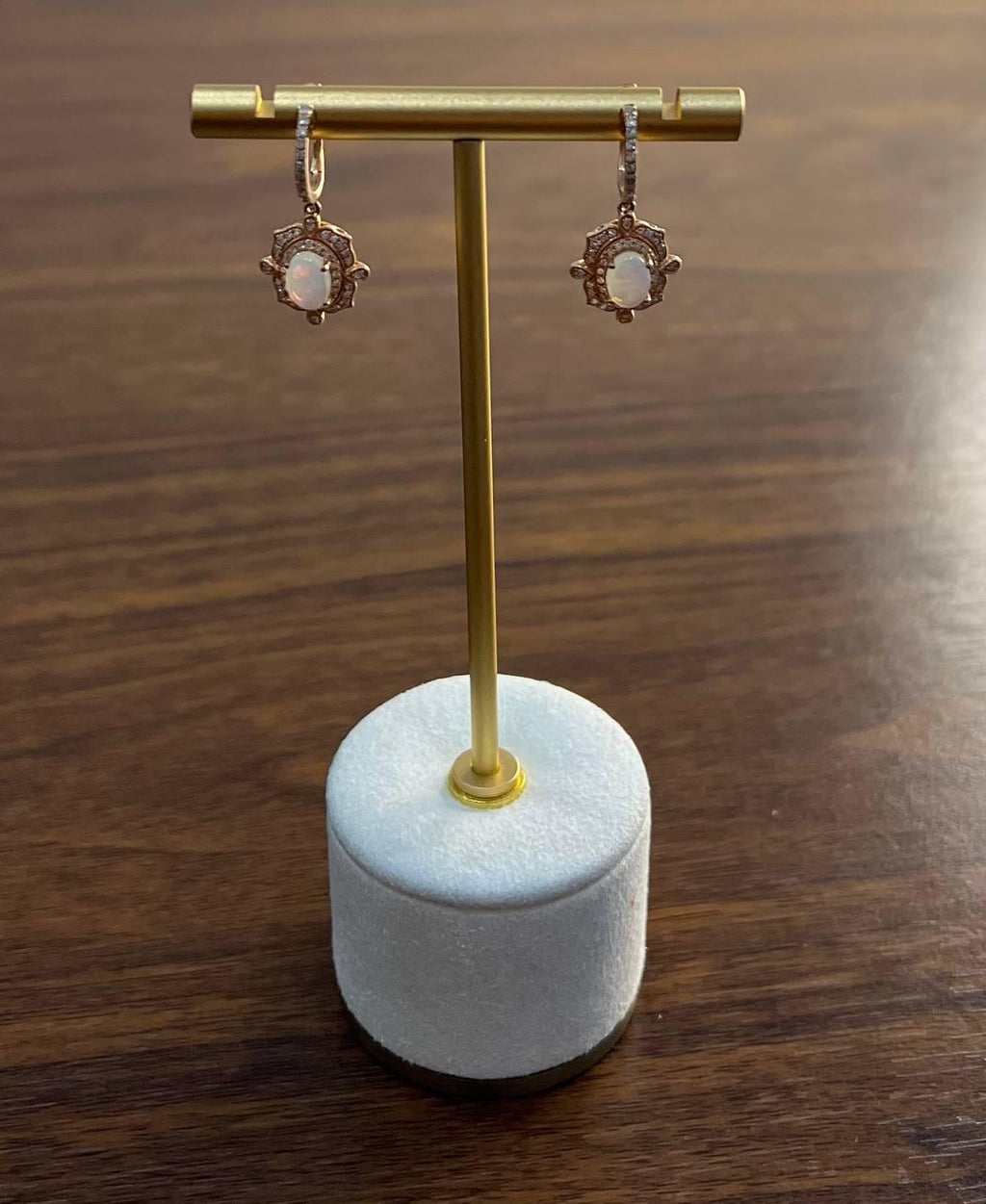 White Opal Diamonds Halo 14K Rose Gold Statement Drop Dangle Earrings