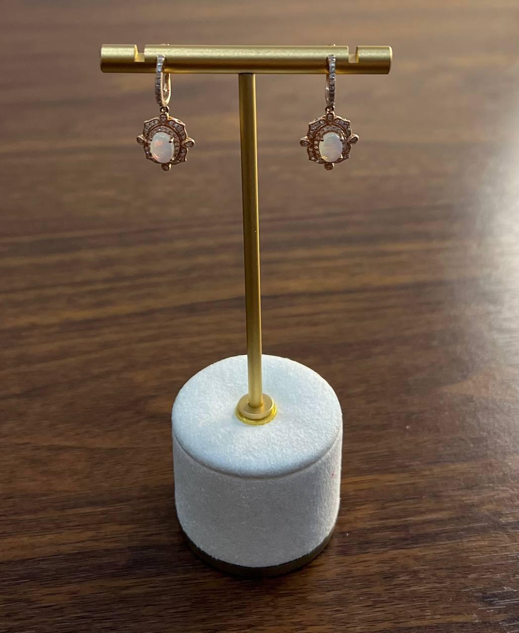 White Opal Diamonds Halo 14K Rose Gold Statement Drop Dangle Earrings