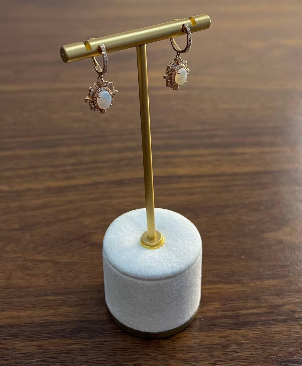 White Opal Diamonds Halo 14K Rose Gold Statement Drop Dangle Earrings
