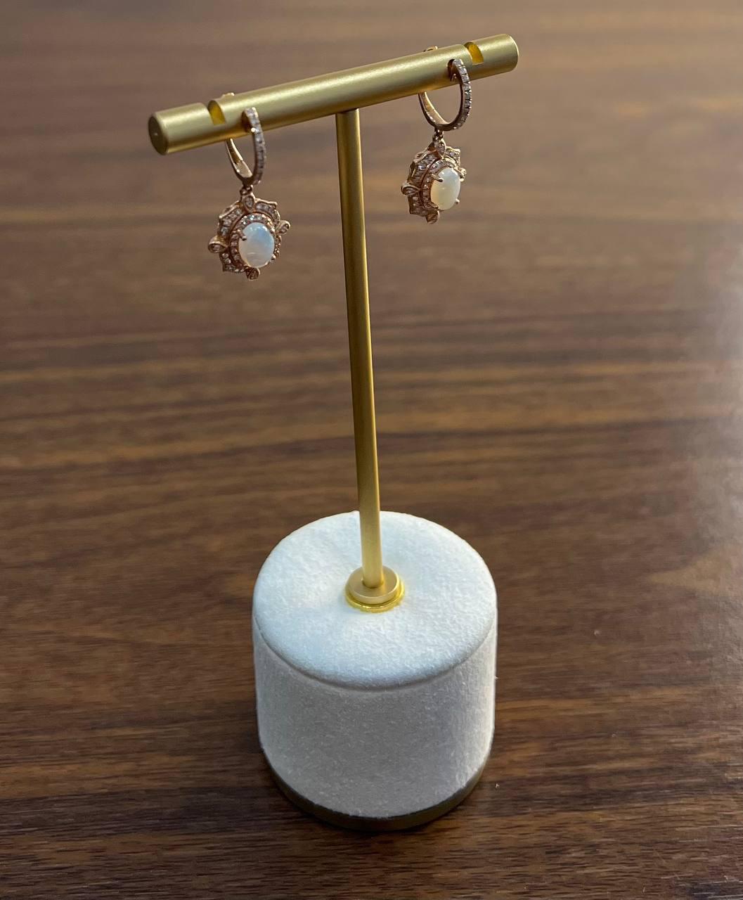 White Opal Diamonds Halo 14K Rose Gold Statement Drop Dangle Earrings