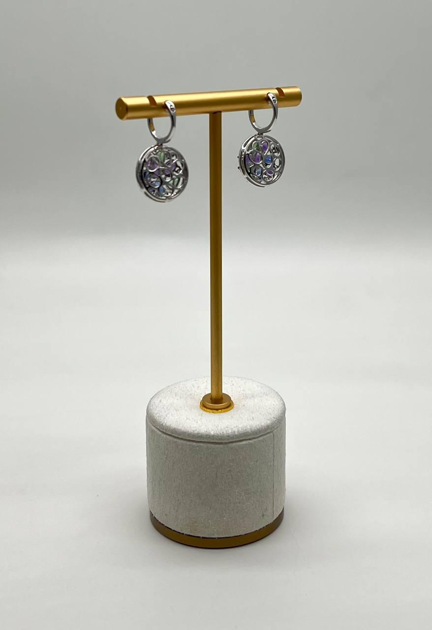Purple Amethyst Blue Sapphire Green Tsavorite Diamonds 14K White Gold Earrings