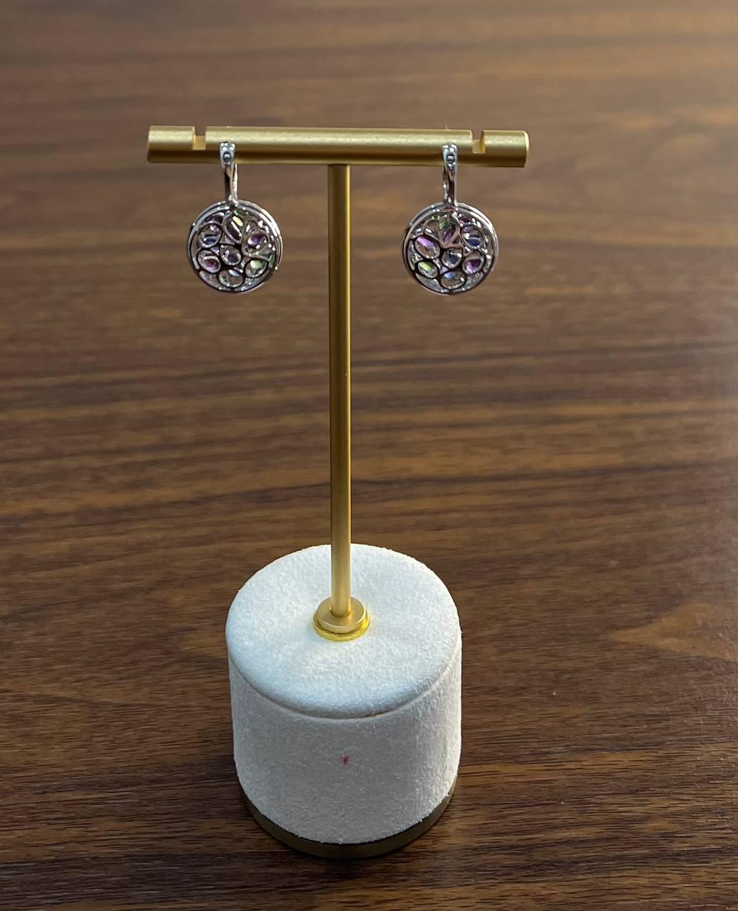Purple Amethyst Green Tsavorite Blue Sapphire Black Diamonds White Gold Earrings