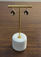 Brown Smoky Quartz Oval Shape Diamond Halo 14K Yellow Gold Dangle Drop Earrings