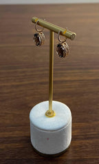 Brown Smoky Quartz Oval Shape Diamond Halo 14K Yellow Gold Dangle Drop Earrings
