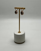 Brown Smoky Quartz Oval Shape Diamond Halo 14K Yellow Gold Dangle Drop Earrings