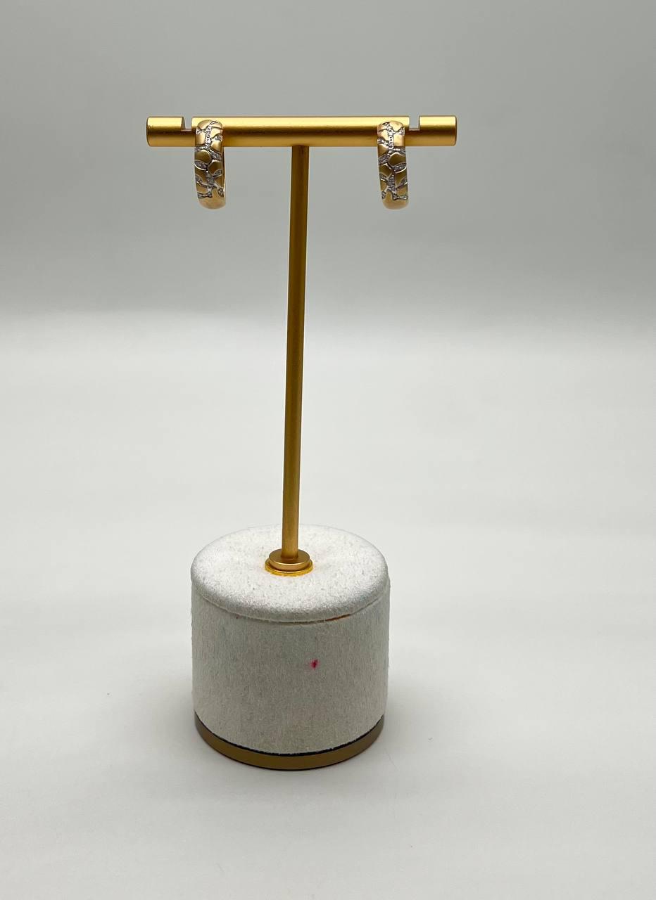 Hammered Diamonds Pave Set 14K Yellow Gold Huggie Hoops Earrings