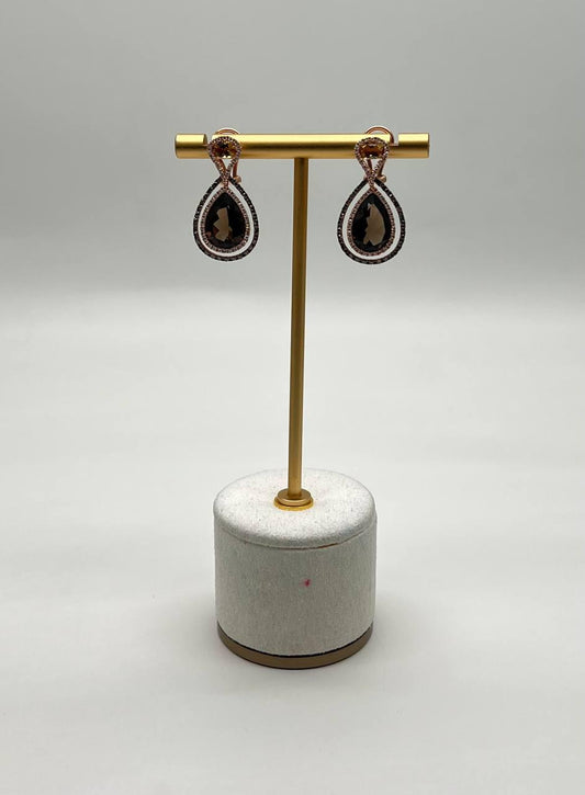 Orange Amber Citrines Brown Smoky Quartz 14K Yellow Gold Diamond Halo Earrings