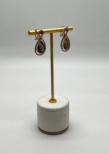 Orange Amber Citrines Brown Smoky Quartz 14K Yellow Gold Diamond Halo Earrings