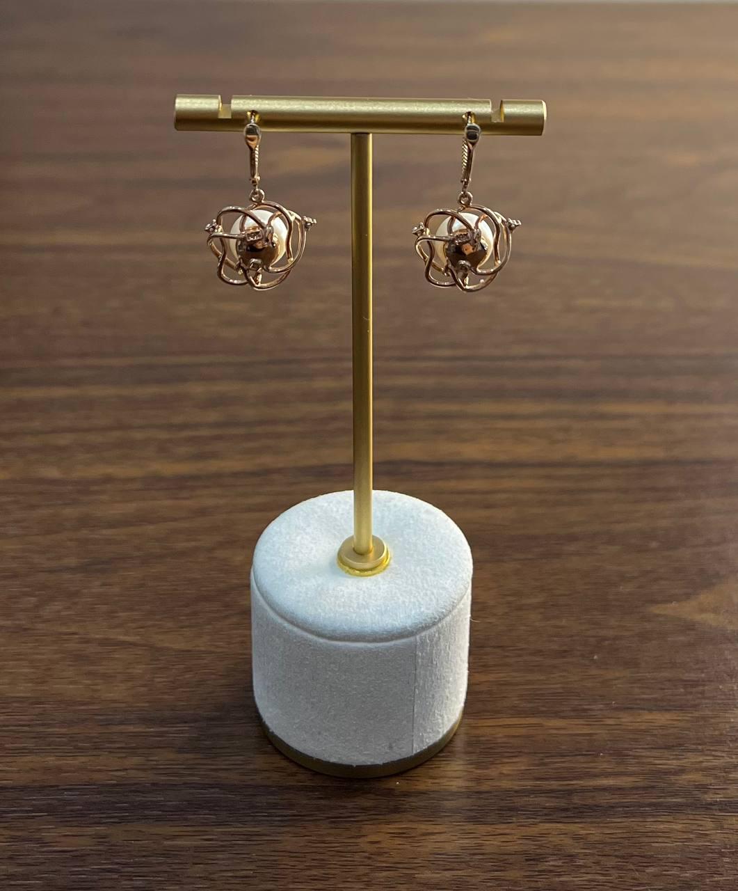 Round White Pearl 14K Yellow Gold Dangle Drop Earrings