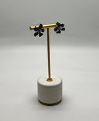 Light Dark Blue Sapphire & Diamond Pave 14K White Gold Floral Flower Earrings
