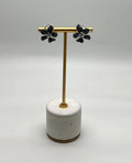 Light Dark Blue Sapphire & Diamond Pave 14K White Gold Floral Flower Earrings
