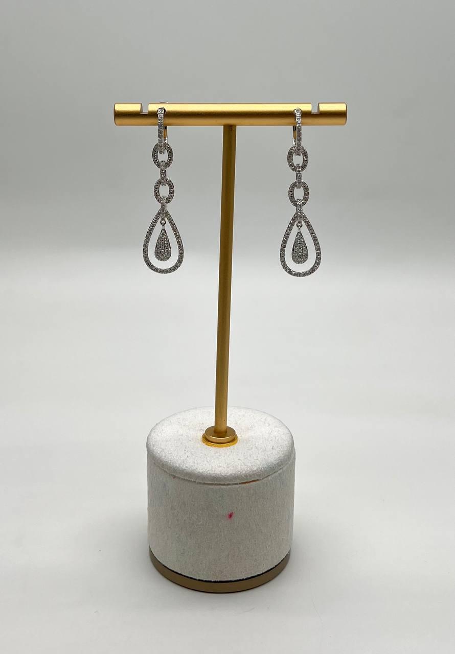 Diamond Pave Set Halo Fancy Shape 14K White Gold Statement Drop Earrings