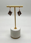 Oval Shape Brown Smoky Quartz 14K Rose Gold Diamond Halo Citrine Earrings