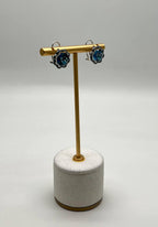 London Blue Topaz Diamond Floral Flower Halo 14K White Gold Statement Earrings