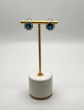 London Blue Topaz Diamond Floral Flower Halo 14K White Gold Statement Earrings
