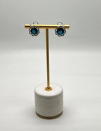 London Blue Topaz Diamond Floral Flower Halo 14K White Gold Statement Earrings
