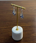 Blue Sapphire Topaz Diamond Pave Fancy 14K White Gold Dangle Statement Earrings