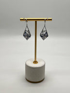 Blue Sapphire Topaz Diamond Pave Fancy 14K White Gold Dangle Statement Earrings