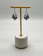 Blue Sapphire Topaz Diamond Pave Fancy 14K White Gold Dangle Statement Earrings