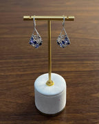 Blue Sapphire Topaz Diamond Pave Fancy 14K White Gold Dangle Statement Earrings